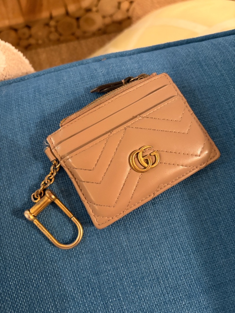 Gucci Quilted Marmont Card Case Key Clip - Taupe Pink - Picture 4 of 4